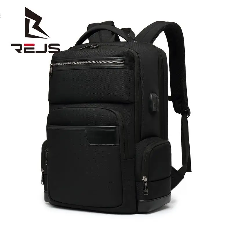 REJS Men Backpack Computer Bag Laptop Classic 15 6 17 Black Oxford Large Capacity Usb Charging Multi-Compartment Mochila Hombre