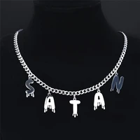 2022 stainless steel satan necklace chain womenmen silver color pendant necklace jewelry chaine acier inoxydable n7003s03