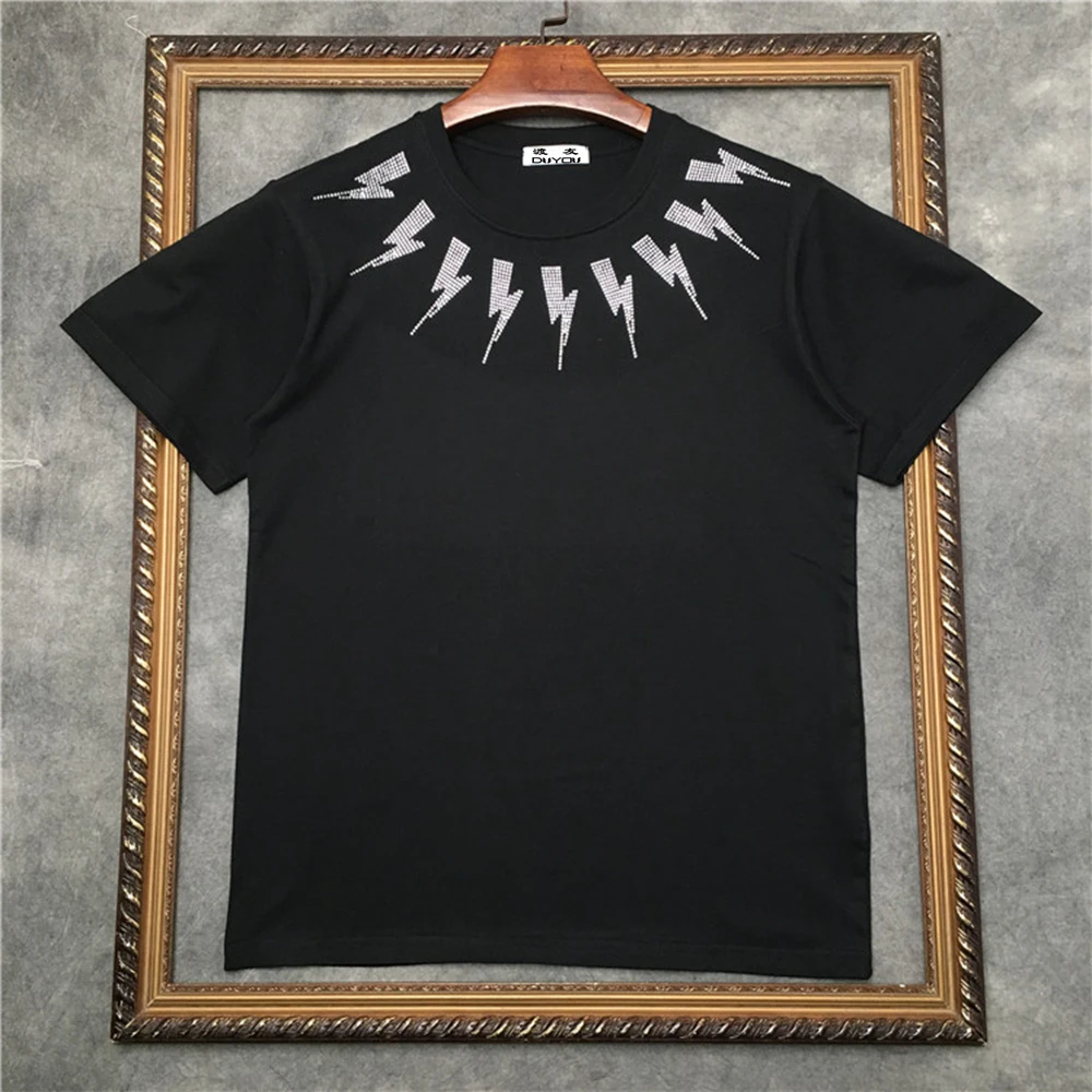 

marcelo barrett Tshirt Crystal Lightning Print Tee Mens Short Sleeve T-shirt Women Cotton Casual Hip Hop Highstreet T Shirt 102