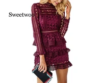 2020 sexy lace star crochet cake layered dress runway women hollow out tunic ruffles party dresses vestidos