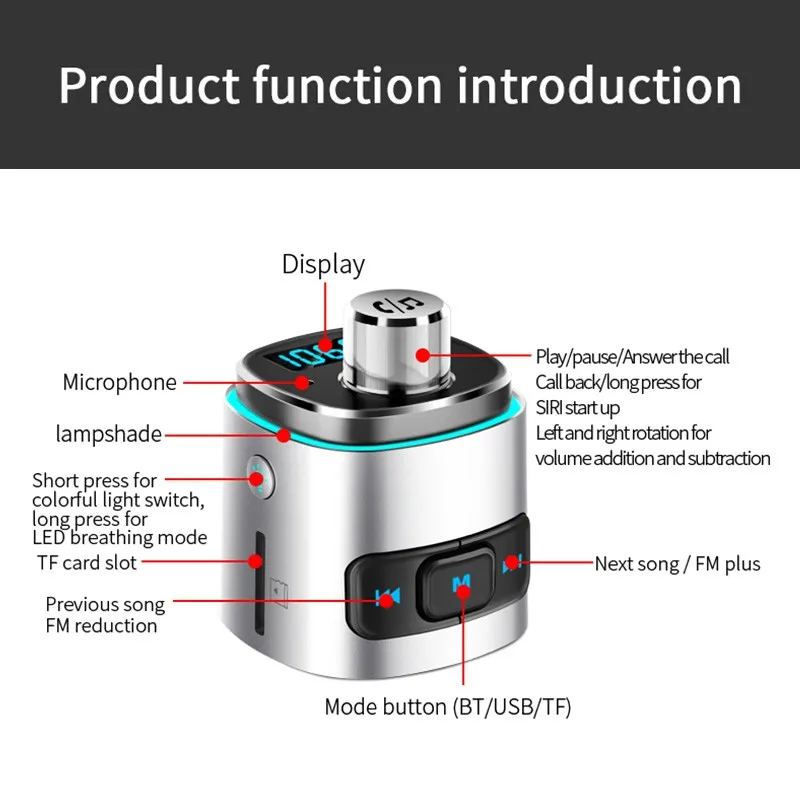 Fm-передатчик Автомобильный Bluetooth беспроводной QC 3,0 быстрое зарядное устройство двойной USB Громкая связь MP3-плеер U диск TF кард-ридер автомобильное зарядное устройство