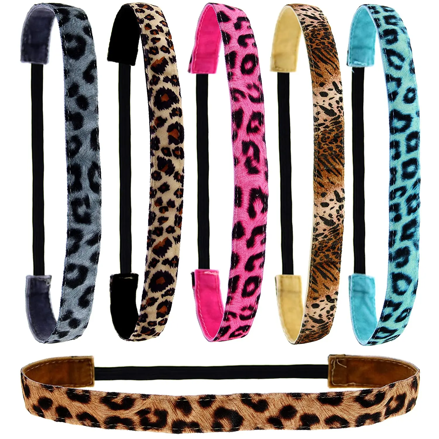 Повязка на голову с 6 гепардами для девочек двусторонняя Нескользящая бархатная