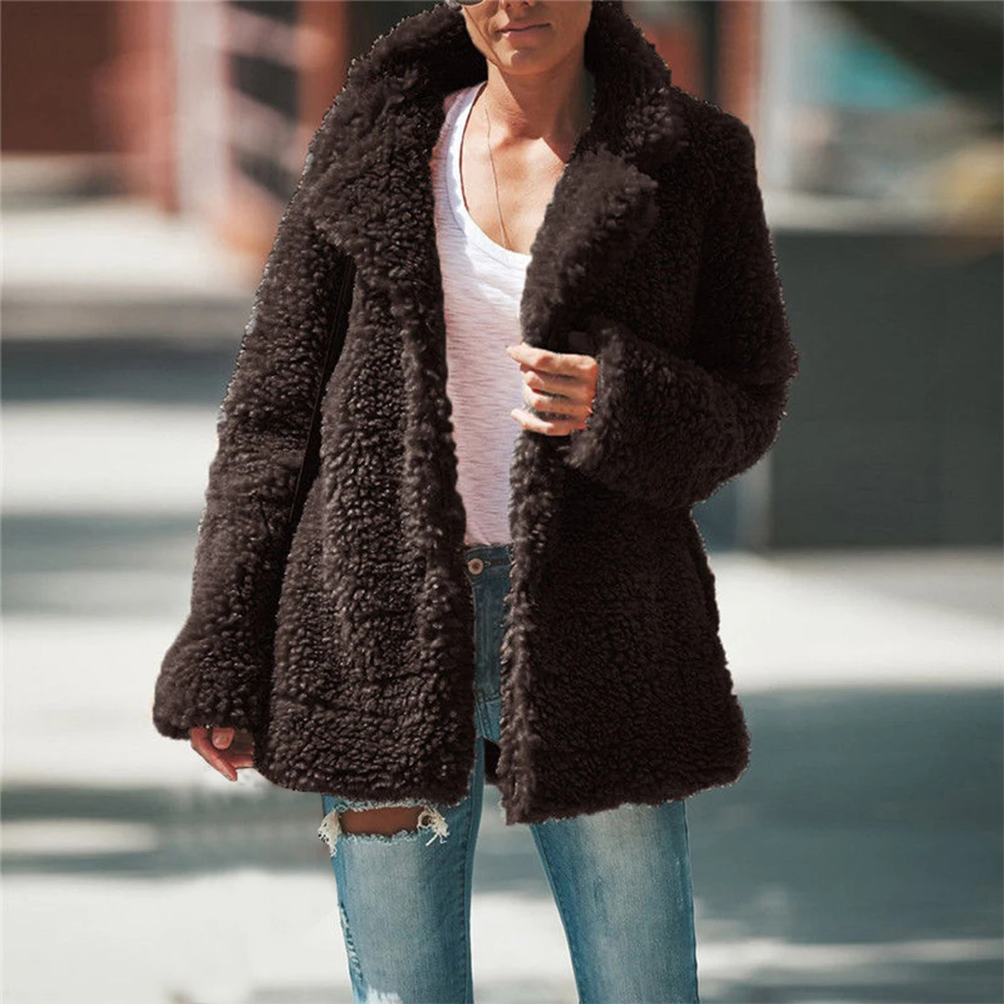 

Autumn Winter Faux Fur Coat Women Casual Warm Soft Zipper Fur Jacket Plush Overcoat Pocket Plus Size Teddy Coat Female XXL