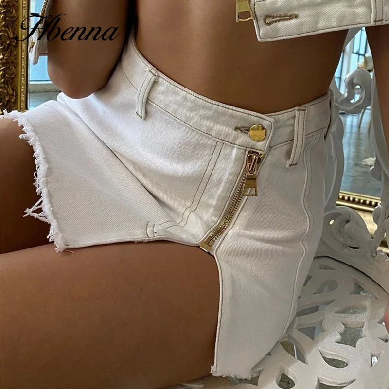 Джинсовая юбка Hbenna Y2K с высокой талией модные джинсовые юбки разрезом на молнии
