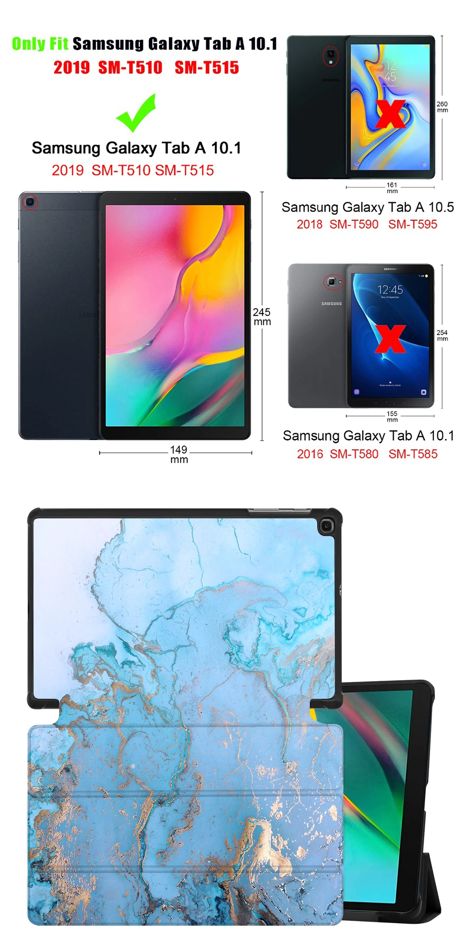 Чехол MTT для samsung Galaxy Tab A, 10,1 дюймов, SM-T510, T515, с мраморным принтом, тонкий, из искусственной кожи, откидной, откидной, с подставкой, чехол для планшета