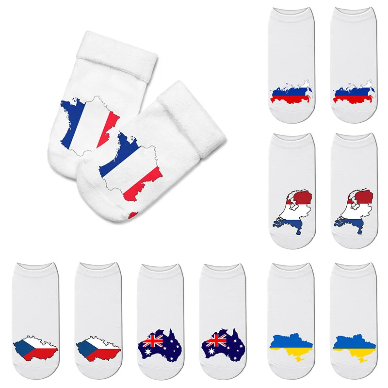 Модные женские носки с национальным 3D-принтом и флагом хлопковые короткие