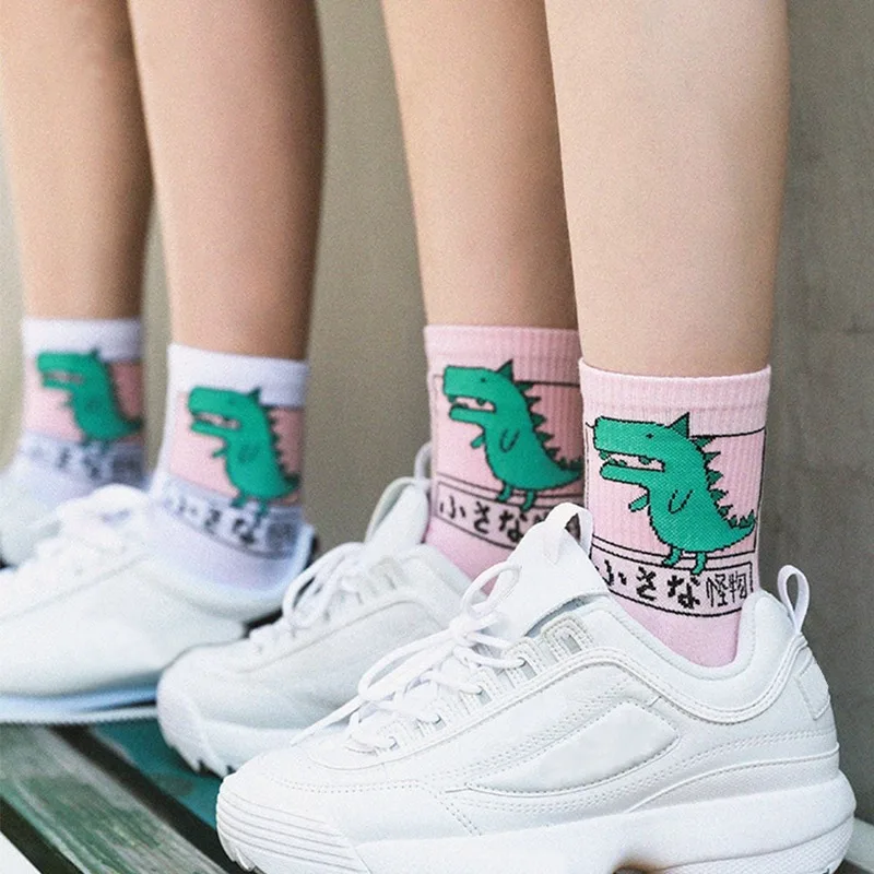 

Fashion Women Girls Hip Hop Long Cotton Socks Funny Cartoon Dinosaur Japanese Characters High Quality