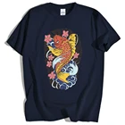 Футболка мужская с принтом золотых карпов в стиле Харадзюку, дышащая Свободная рубашка с принтом комиксов, с круглым вырезом, в стиле хип-хоп, большие размеры, на лето