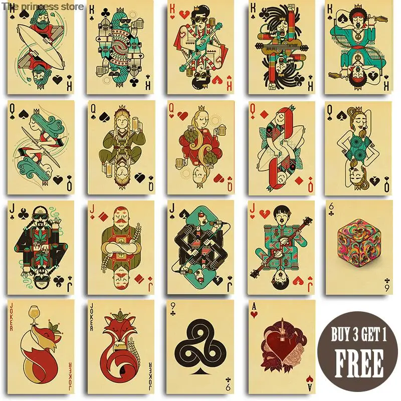 

Vintage Retro playing cards J Q K Series Kraft Paper Poster For Wall Art Home Decor Living Room Pictures