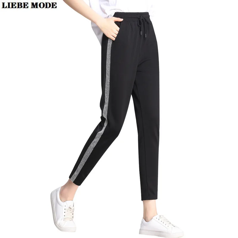 

Gold Silver White Side Striped Pants Sweatpants Women Casual Streetwear Loose Harem Pants Elastic Waist Sweat Pants Joggers