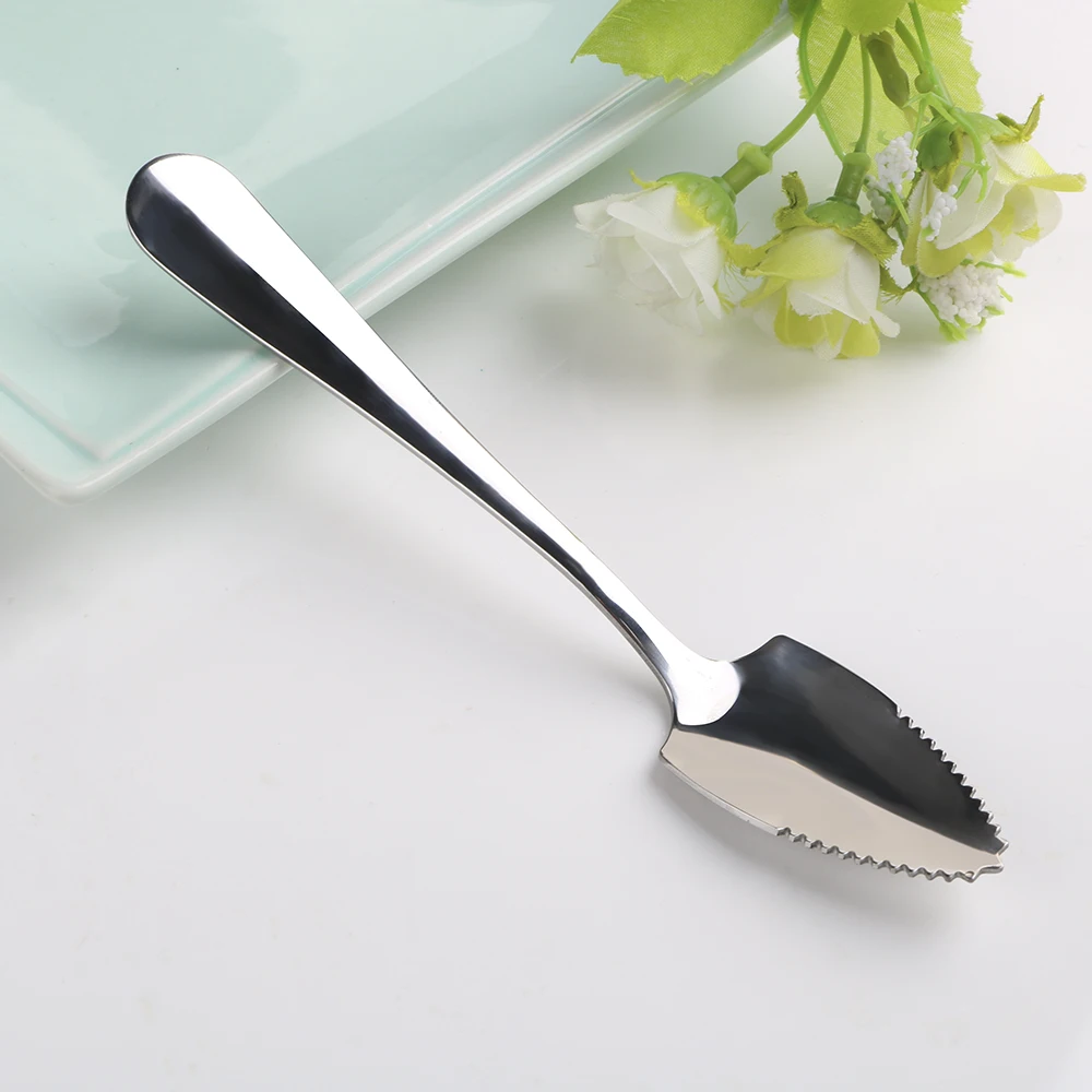 

HOOMIN Serrated Edge Dessert Tea Coffee Spoon Long Handle 15.5cm Stainless Steel Fruit Grapefruit Spoon Tableware Flatware