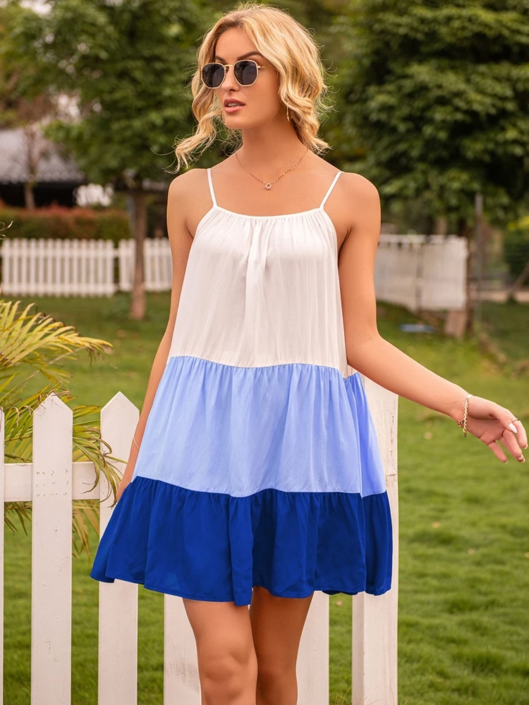 

Contrast Color Patchwork Dress Women Summer Fashion Style 2021 New Strap Sundress Sexy Casual A Line Dresses Loose Plus Size Y2k