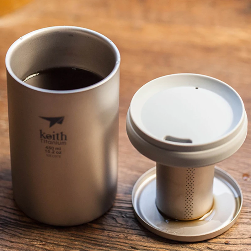 

Titanium Cup 450ml Coffee Mug Water Bottle Vacuum Flasks Thermocup with Coffee Filter for Gift
