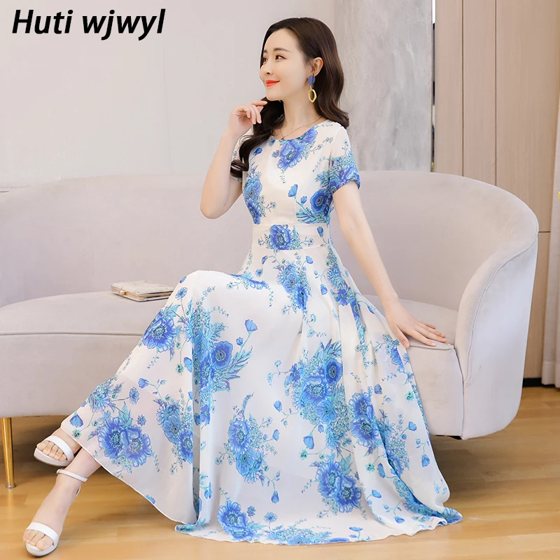 

2022 Summer Beach Floral Chiffon Maxi Dress Women Pink Print Casual Vacation Dresses Elegant Bodycon Chic Party Evening Vestidos