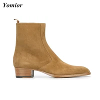 yomior handmade vintage men shoes genuine leather pointed toe dress ankle boots cowhide chelsea boots high quality zipper new