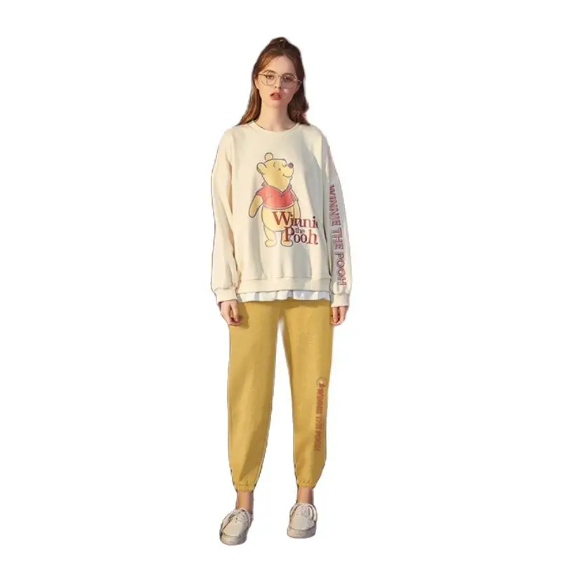 Disney Winnie the Pooh Cute Pajama Sets Woman Soft 2 Pieces Home Suit for Women Loose Shirt and Pants Conjunto Femenino Pijamas