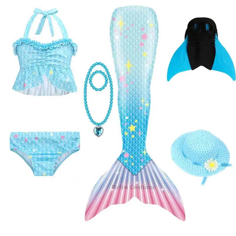 

Girls Bikini Bathing Suit And Mermaid Tail For Swimming With Monofin Cosplay Children Beachwear Birthday Gift Anime Costume