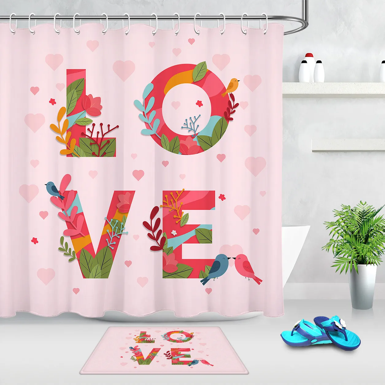 Занавеска для душа на День святого Валентина креативная Водонепроницаемая штора