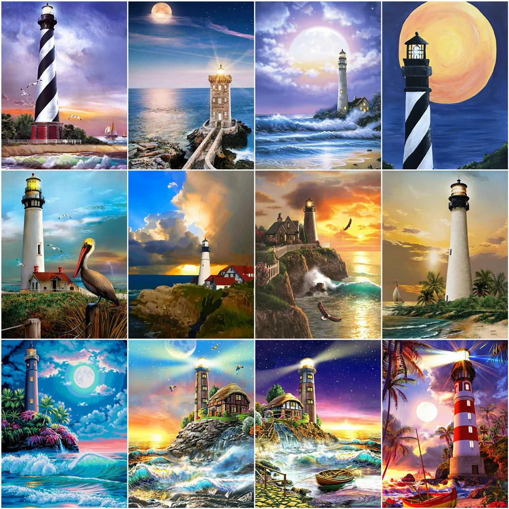 

Картина AZQSD по номерам, маяк, рисунок на холсте, DIY Раскраска по номерам, ручная роспись, уникальные подарки