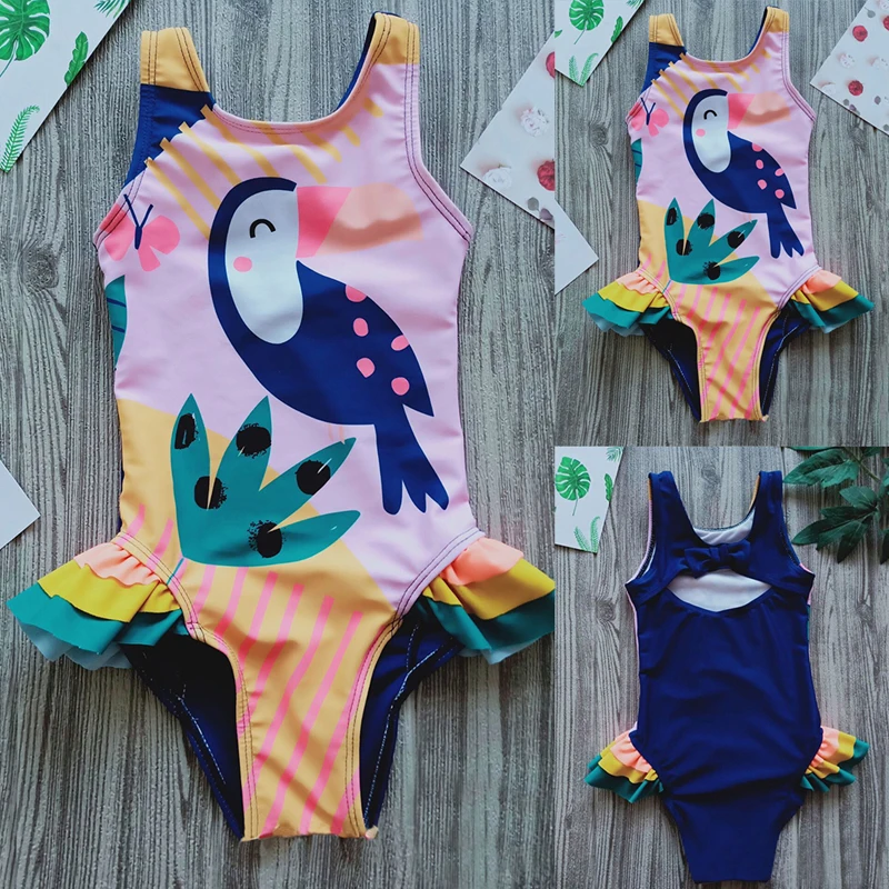 От 1 до 6 лет бикини с милым рисунком птицы одежда для купания маленьких девочек