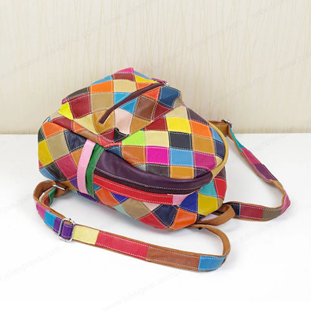 Рюкзак из натуральной кожи ручной работы красочные сумки для женщин маленькие