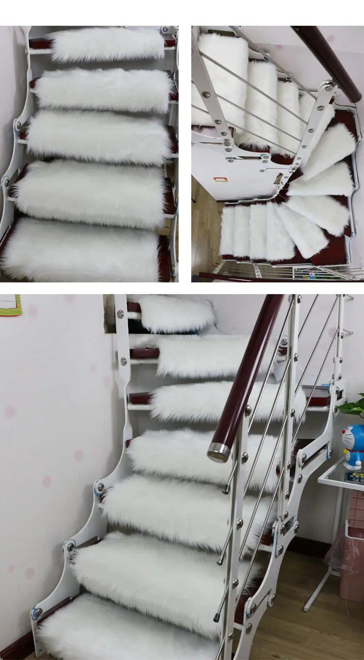 13Pcs Soft Stairs Carpet Long Plush Faux Wool Rug Non Slip Rectangle Stair Tread Mats Step Rug Carpet Protection Cover