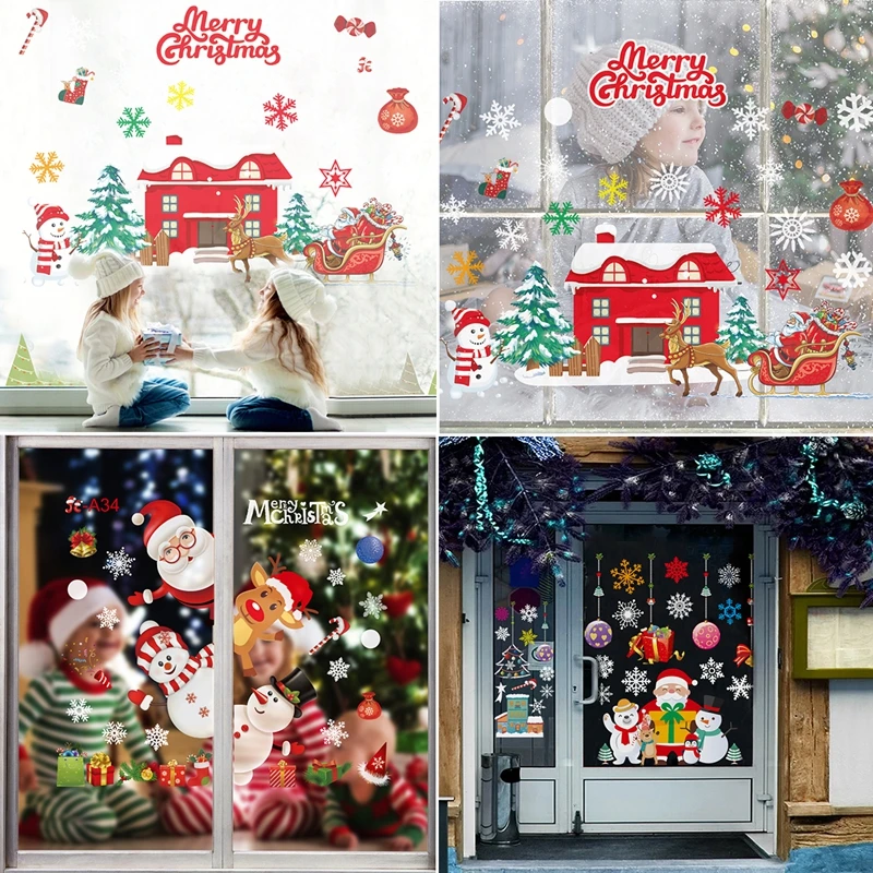 2021 Merry Christmas Wall Stickers Window Glass Decorations For Home Decorative Decal Ornaments Xmas New Year | Дом и сад