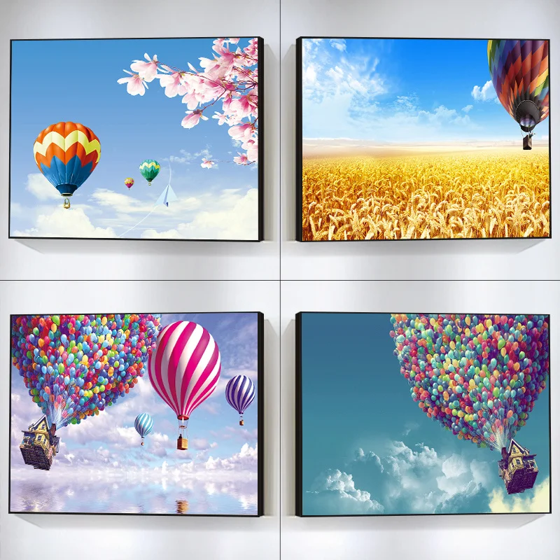 

Colorful Hot Air Balloon Scenery Lawn Sea Flower Windmill Photography Canvas Painting Wall Picture Poster Living Room Decoration