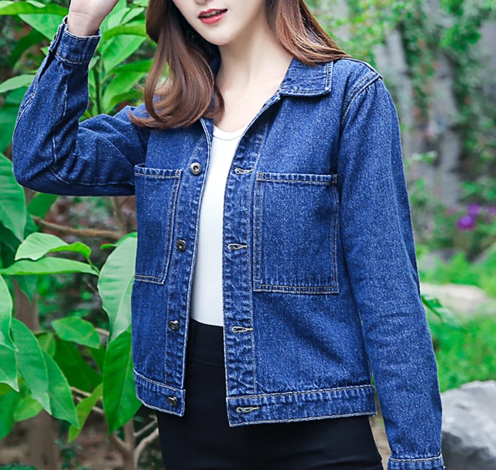 Женская короткая джинсовая куртка в Корейском стиле Повседневная приталенная