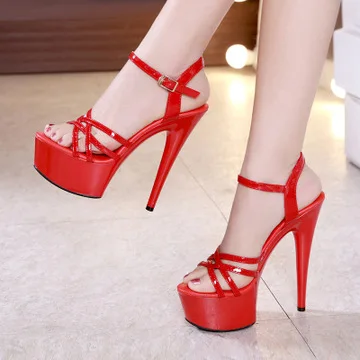 

Women Sandals Model Catwalk Dance Shoes Hate Sky High Heels15cm Fine Heel Stage Performance Waterproof Platform Sexy Nightclub