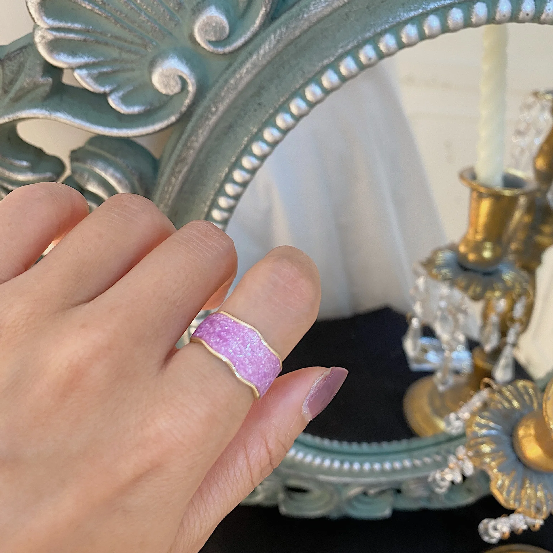 Женское асимметричное кольцо AOMU металлическое регулируемое с эмалью вечерние