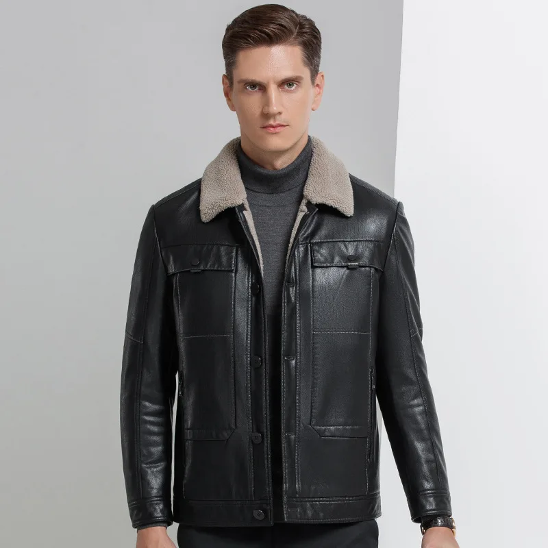

Ecological Leather Fur Coat Men Imitation Lamb Wool Warm Jackets Men's Autumn Winter New Lapel Short Jacket Chaquetas Hombre