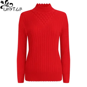 Свитер UHYTGF Женский, однотонный, с эластичной подкладкой, вязаный пуловер, повседневный теплый короткий свитер, 723