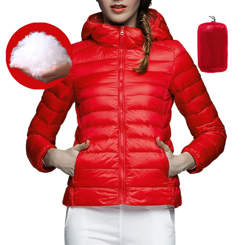 red-With bag Sfit зимняя женская куртка с капюшоном, парки, новинка, модная повседневная Осенняя Женская куртка ярких цветов с длинным рукавом, повседневная верхняя одежда - Цвет: red-With bag