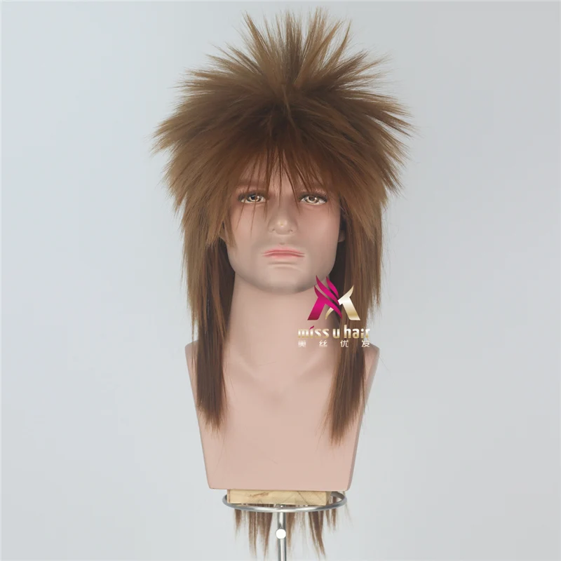 Парик мужской металлический в стиле 80-х 90-х черно-коричневый белый | Тематическая