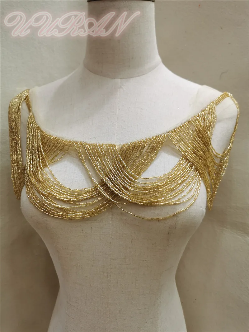 Черные бисерные полосы для одежды Серебряная вышивка бисером бахрома отделка