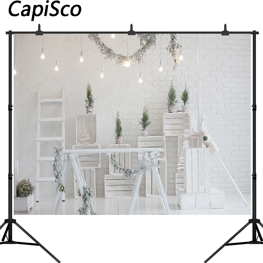 Каписко веселая Рождественская комната фон елка венок кирпичная стена для