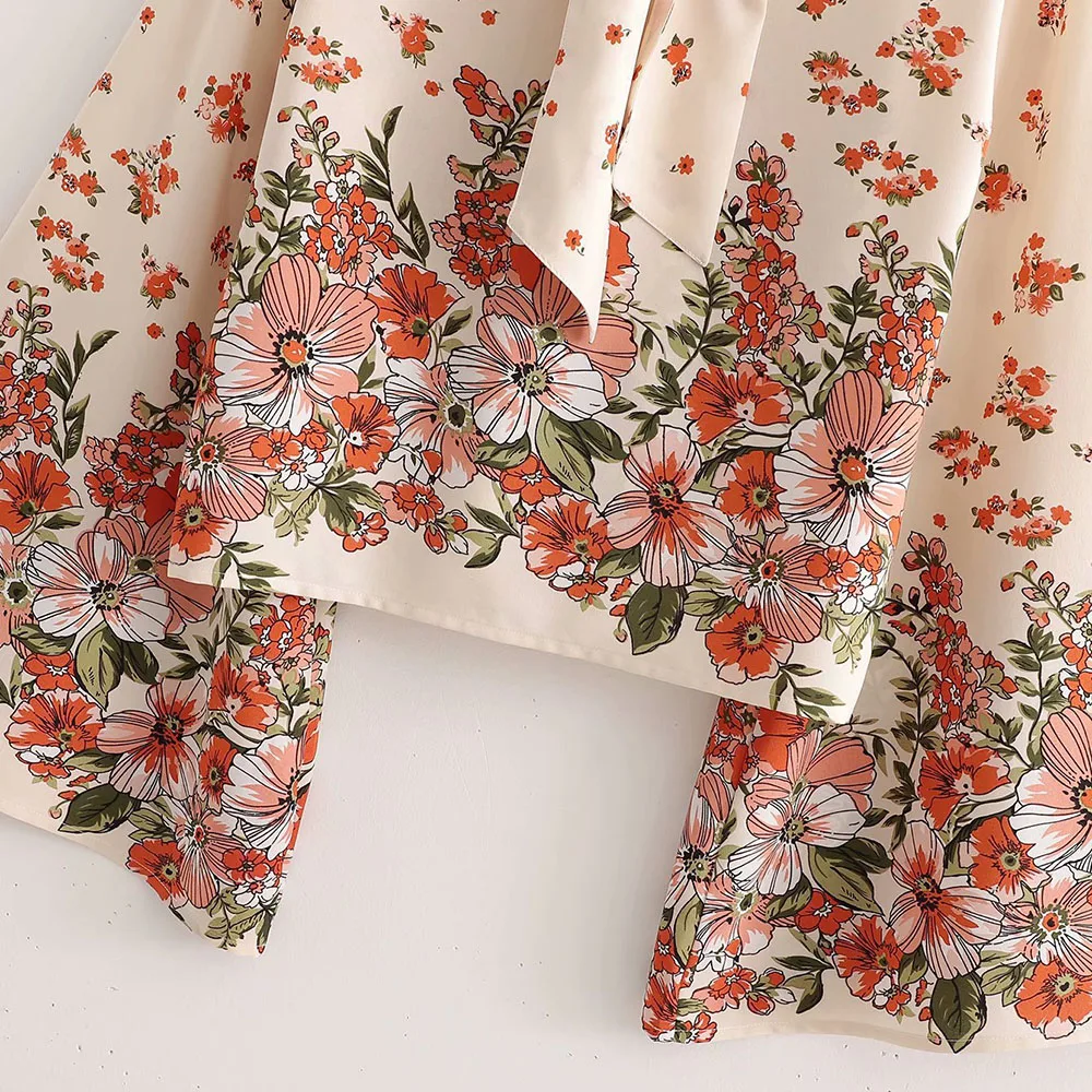 

Western Style Women's Blouse Spring Autumn Fashion Loose Casual Simple Printing Flared Sleeves Bow Tie 2021