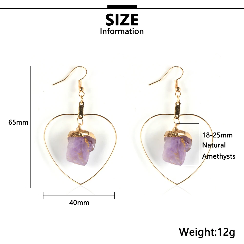Серьги-подвески женские из натурального камня аметиста сердца | Украшения и