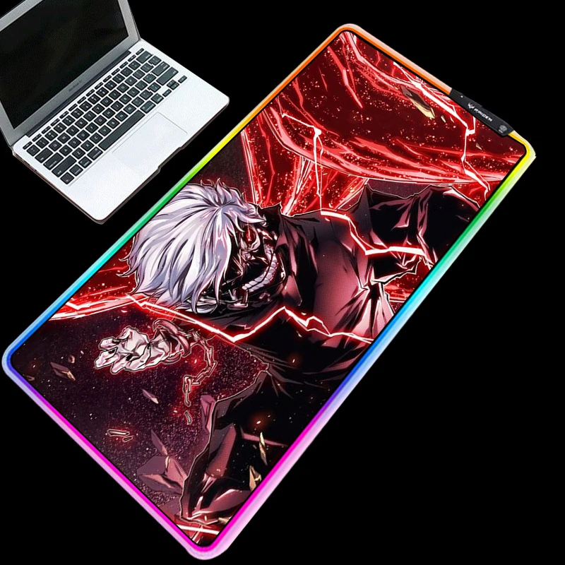 Yuzuoan, большой игровой коврик для игры в Токийский Гуль, светодиодный, RGB, комфортное управление, коврик для мыши, водонепроницаемый, удобный для носки, коврик для освещения, 900X400