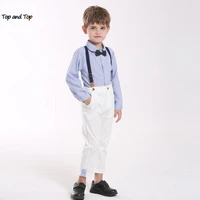 top and top fashion kids baby boys gentleman clothes set toddler casual long sleeve striped shirt topssuspenders pants outfits
