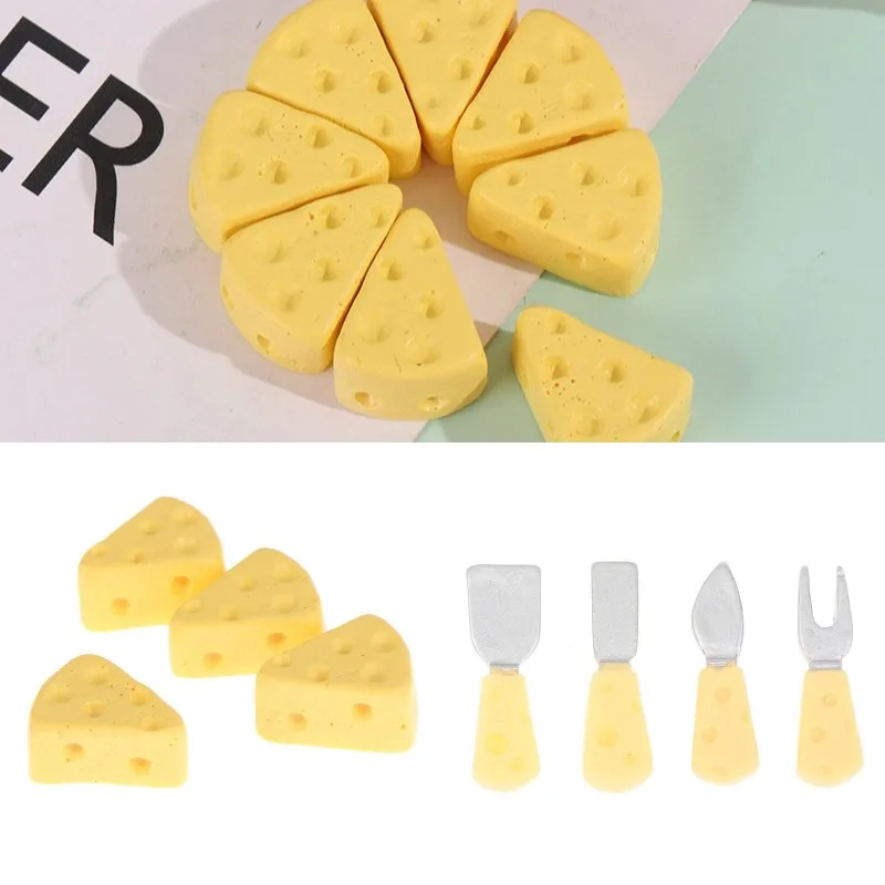 

10PCS/Lot Miniature Food 1/6 Mini Cheese Cake Mini Tableware Cheese Knife Fork Dollhouse Pretend Play DIY Toys