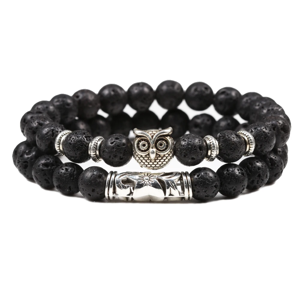 2 шт./компл. браслет из камня тигровый глаз Будда Лава бисера эластичные браслеты