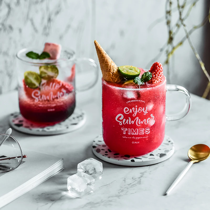 Стеклянная кружка с простой ручкой чашка для молока сока кофе термостойкие