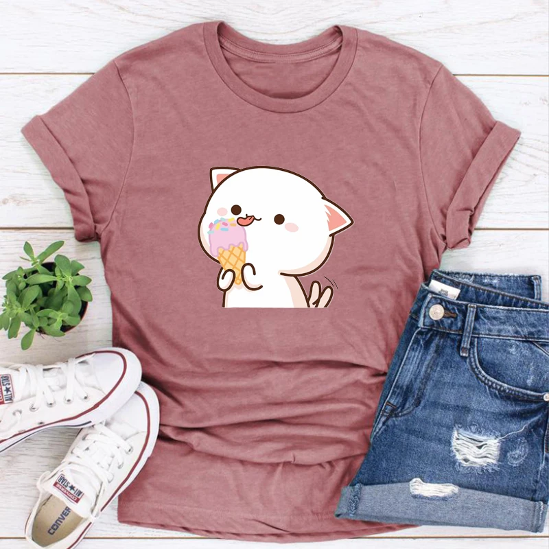 

Peach Ice Cream Man Tshirts Gothic Summer Cartoon Cat Shirt Men Sexy Clothing Harajuku Graphic Tees Kawaii Plus Fashion