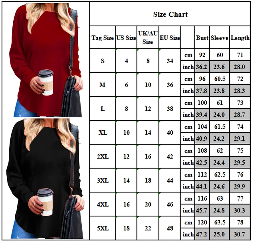 

Women Ladies Plain Long Sleeve Round Neck Stretch Basic Plus Size T-Shirt Tops