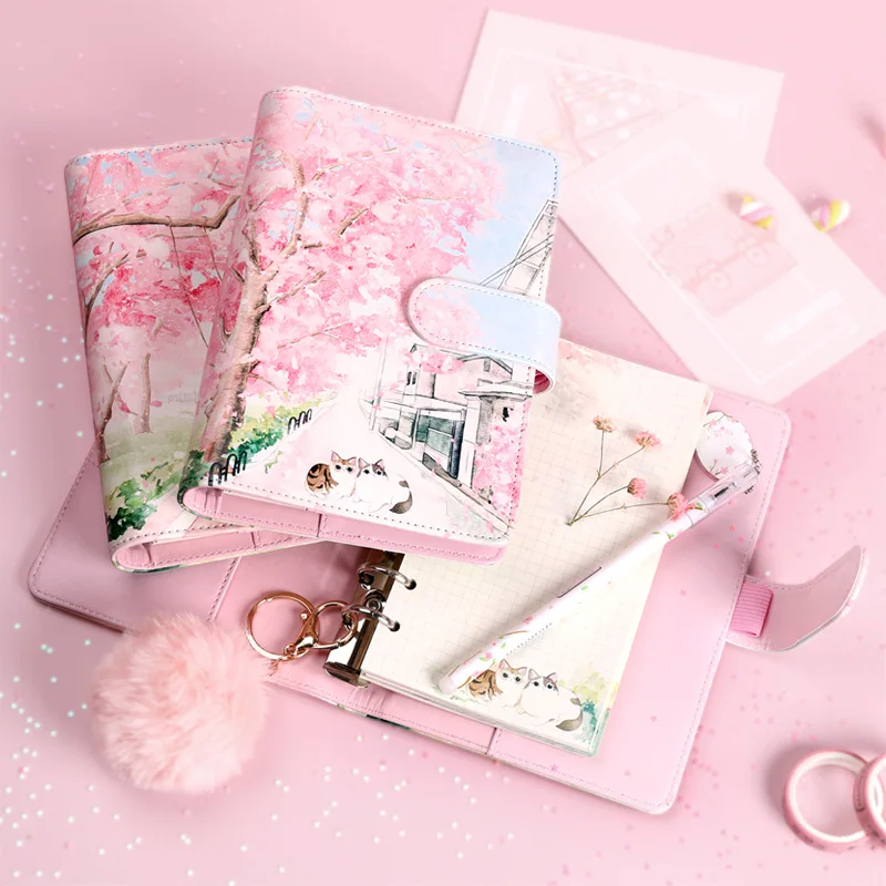 1 Set Creative Sakura Notebook Loose Leaf Book Antique Lovely Kawaii Diary Planner Student Literature Traveler Girls Gift | Канцтовары