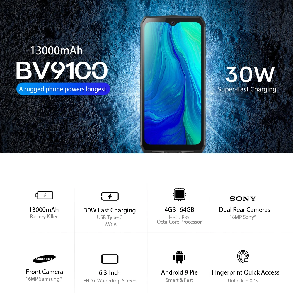 Blackview BV9100 Водонепроницаемый смартфон с 6 3-дюймовым дисплеем восьмиядерным - Фото №1