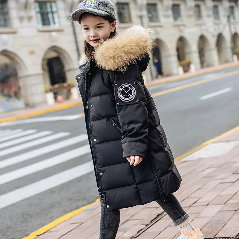 

OLEKID 2021 -30 Degree Girls Winter Coat Hooded Real Raccoon Fur Down Jacket For Girls 5-14 Years Teenage Girls Outerwear Parka