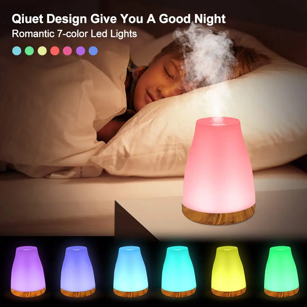 

100ml Air Humidifier Aroma Essential Oil Diffuser Remote Control Cool Mist Humidifier With Romantic 7-Color LED Lights For Home